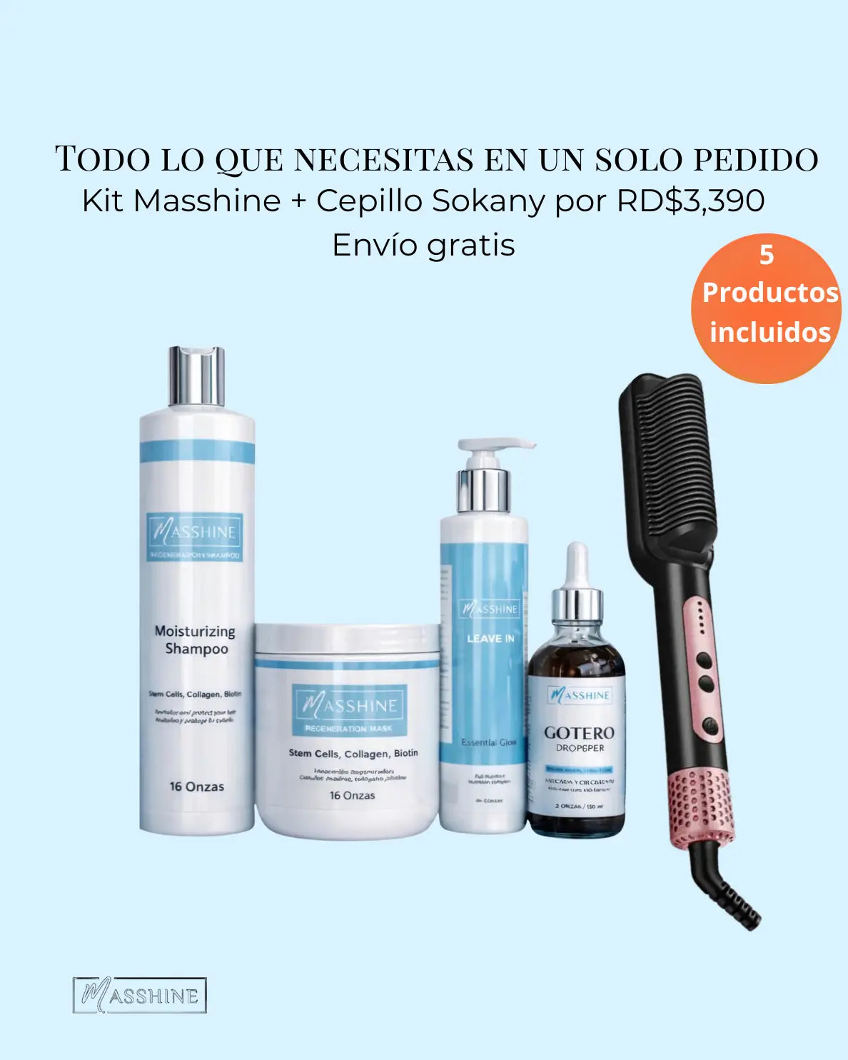 Kit Masshine Capilar Completo + Cepillo Sokany Alisador — 5 productos, 1 solo precio
